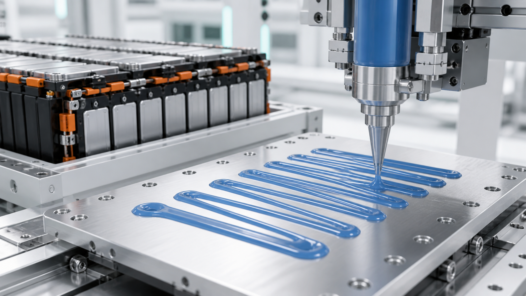 Distribution de remplissage de gel thermique pour plaque de refroidissement de batterie EV