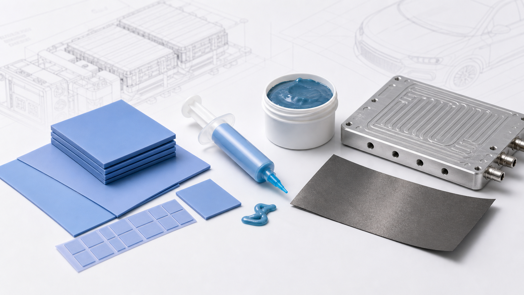 coussinets thermiques gel thermique et feuille de graphite pour la gestion thermique des batteries EV
