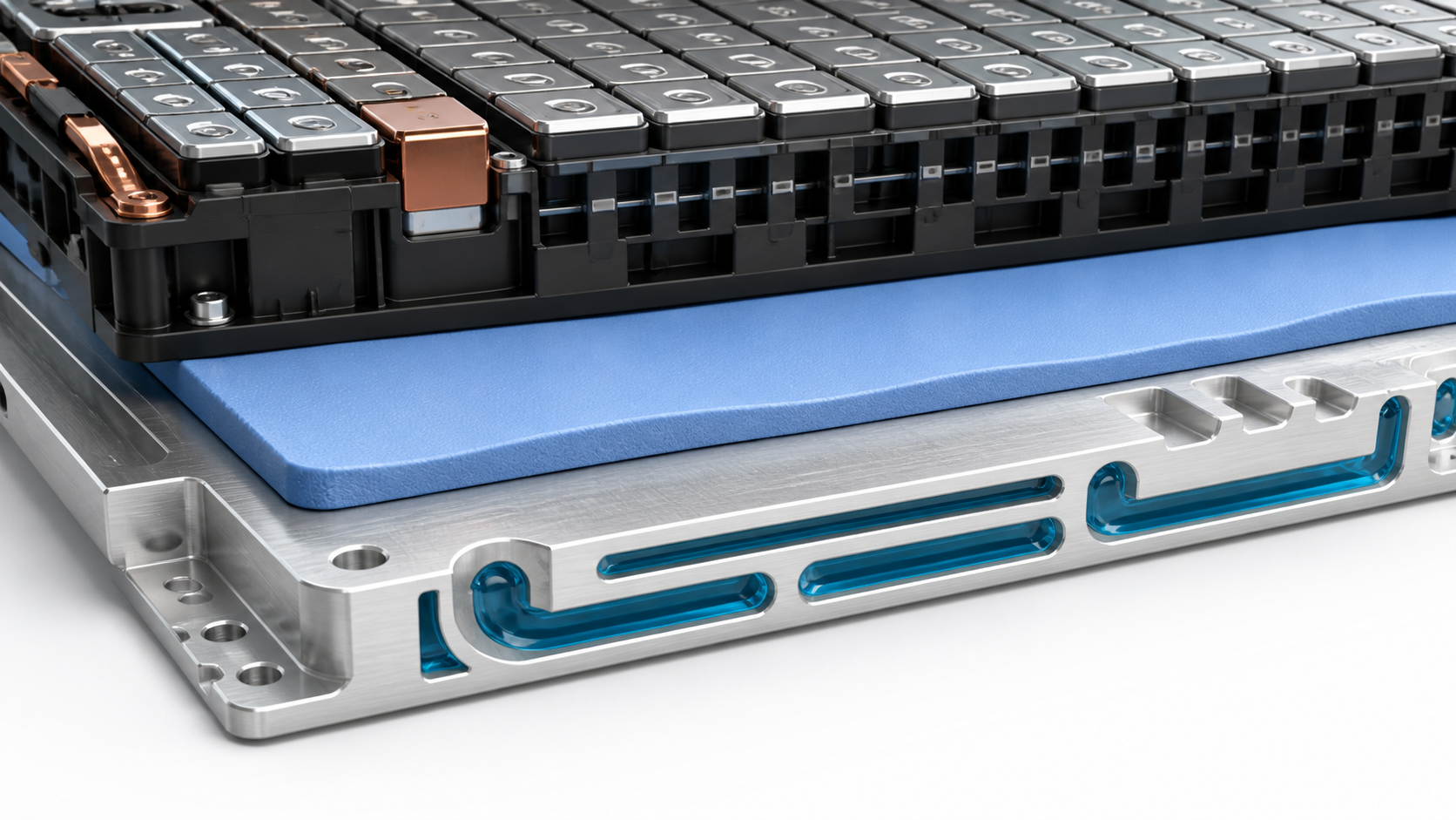 coussin thermique entre le module de batterie EV et la plaque de refroidissement liquide
